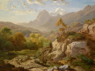 Red Deer in a Vast Mountain Landscape